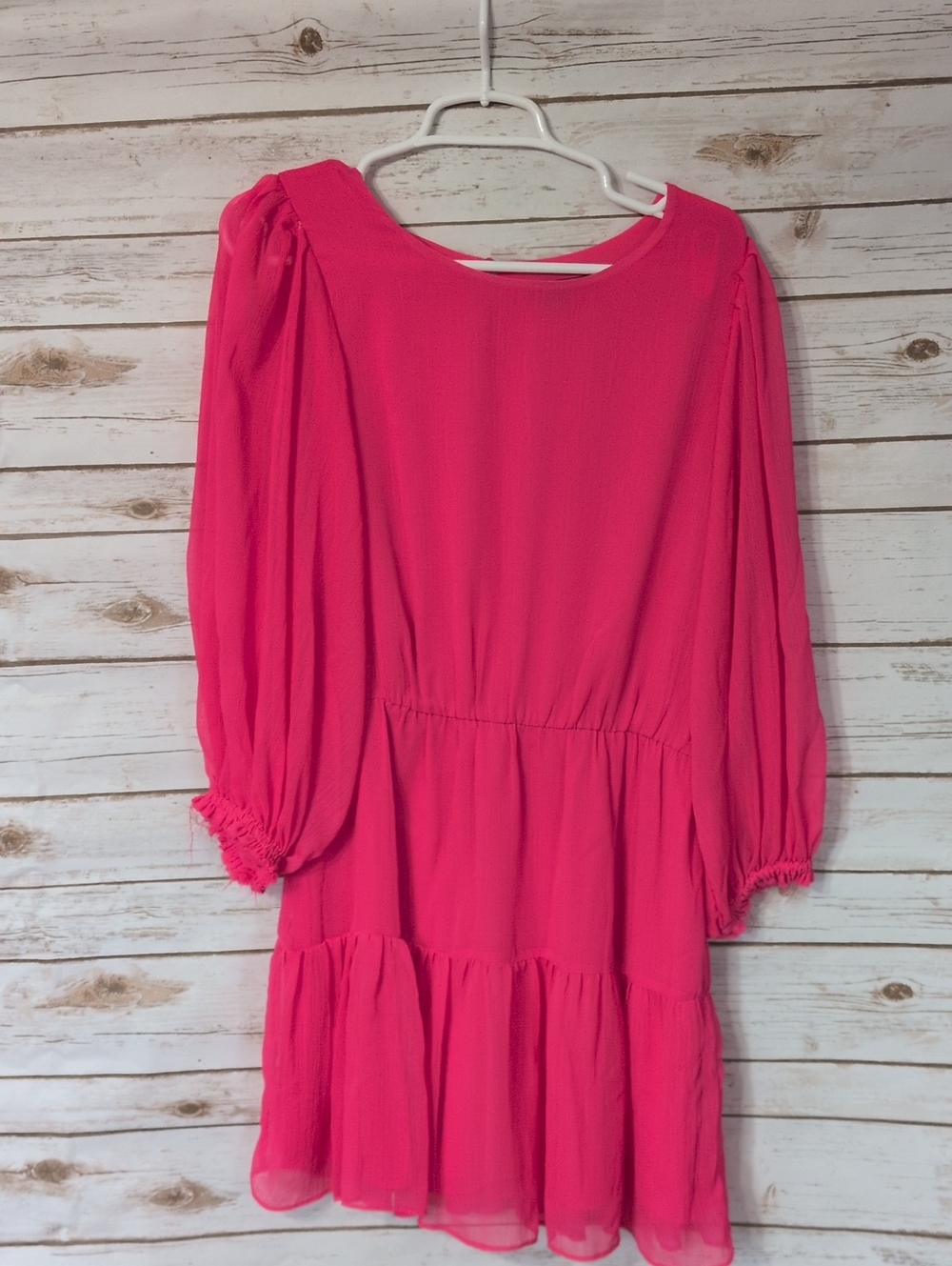 Bright Pink Long Sleeve Tiered Dress